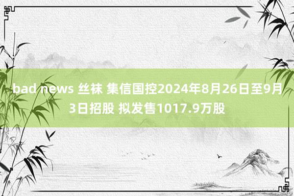 bad news 丝袜 集信国控2024年8月26日至9月3日招股 拟发售1017.9万股